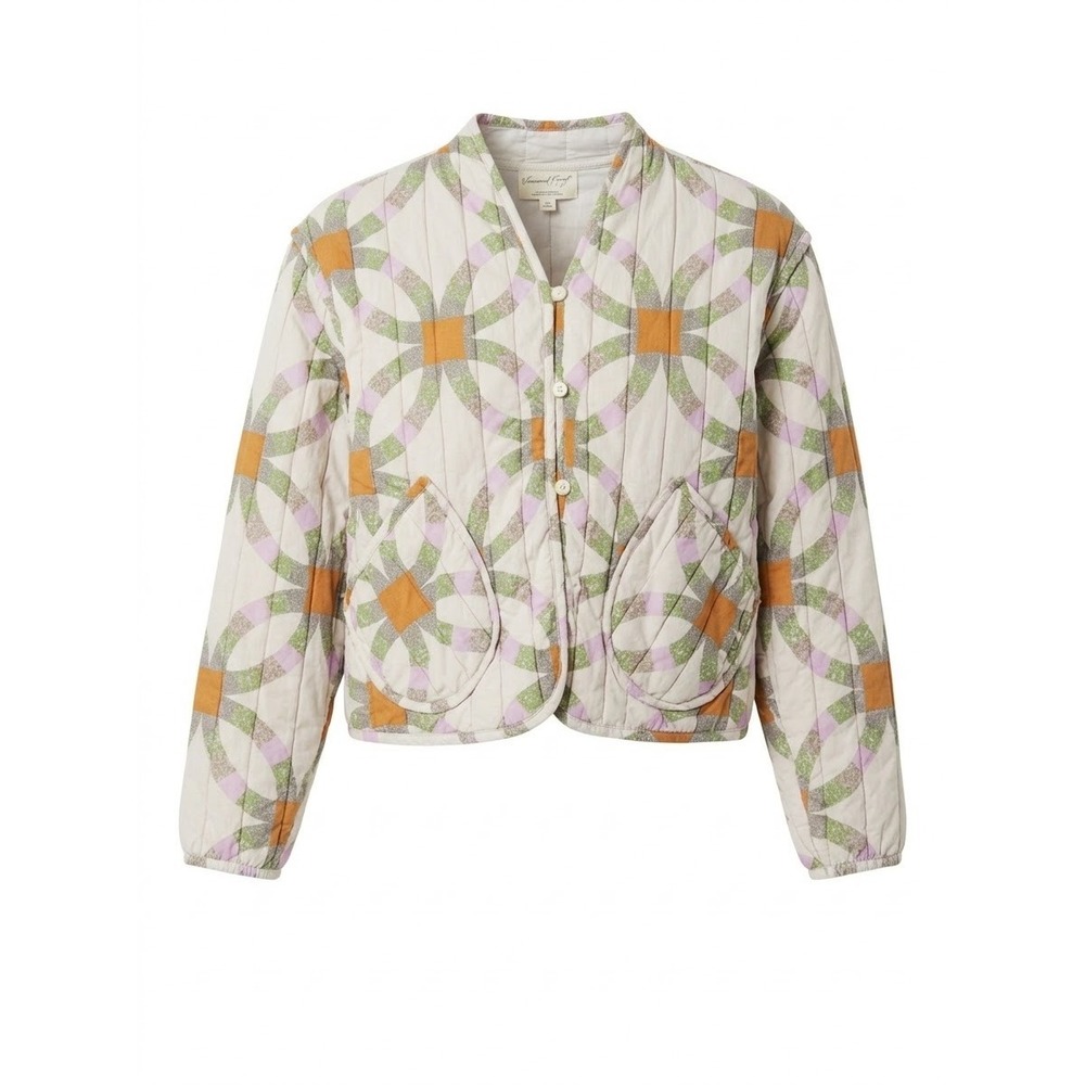 Universal Thread Quilted Jacket Women Medium Multi Color Granny Patchwork Crop